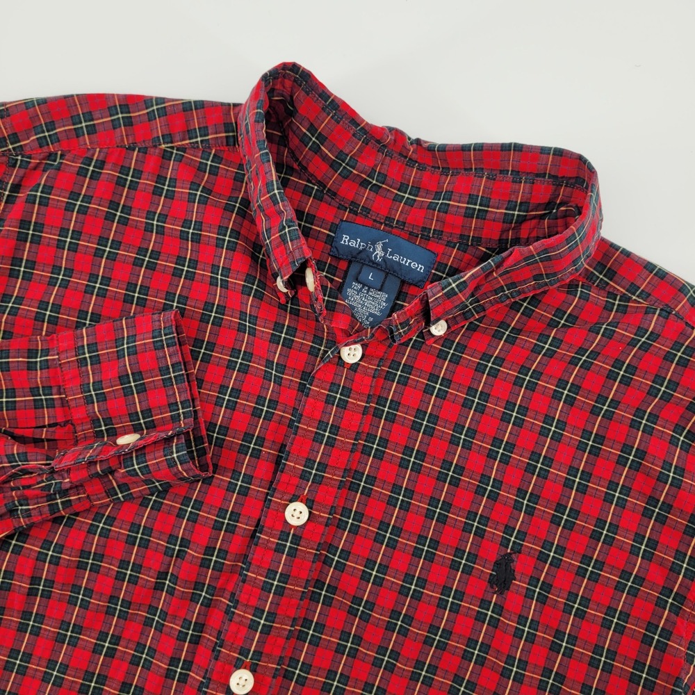 Ralph Lauren Boys Large Red Plaid Long Sleeve Button Down Shirt Classic Fit